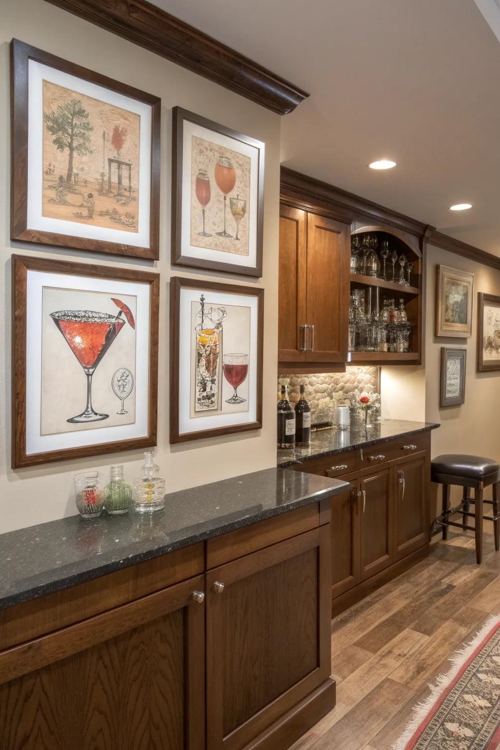 Change your bar space using themed wall art.