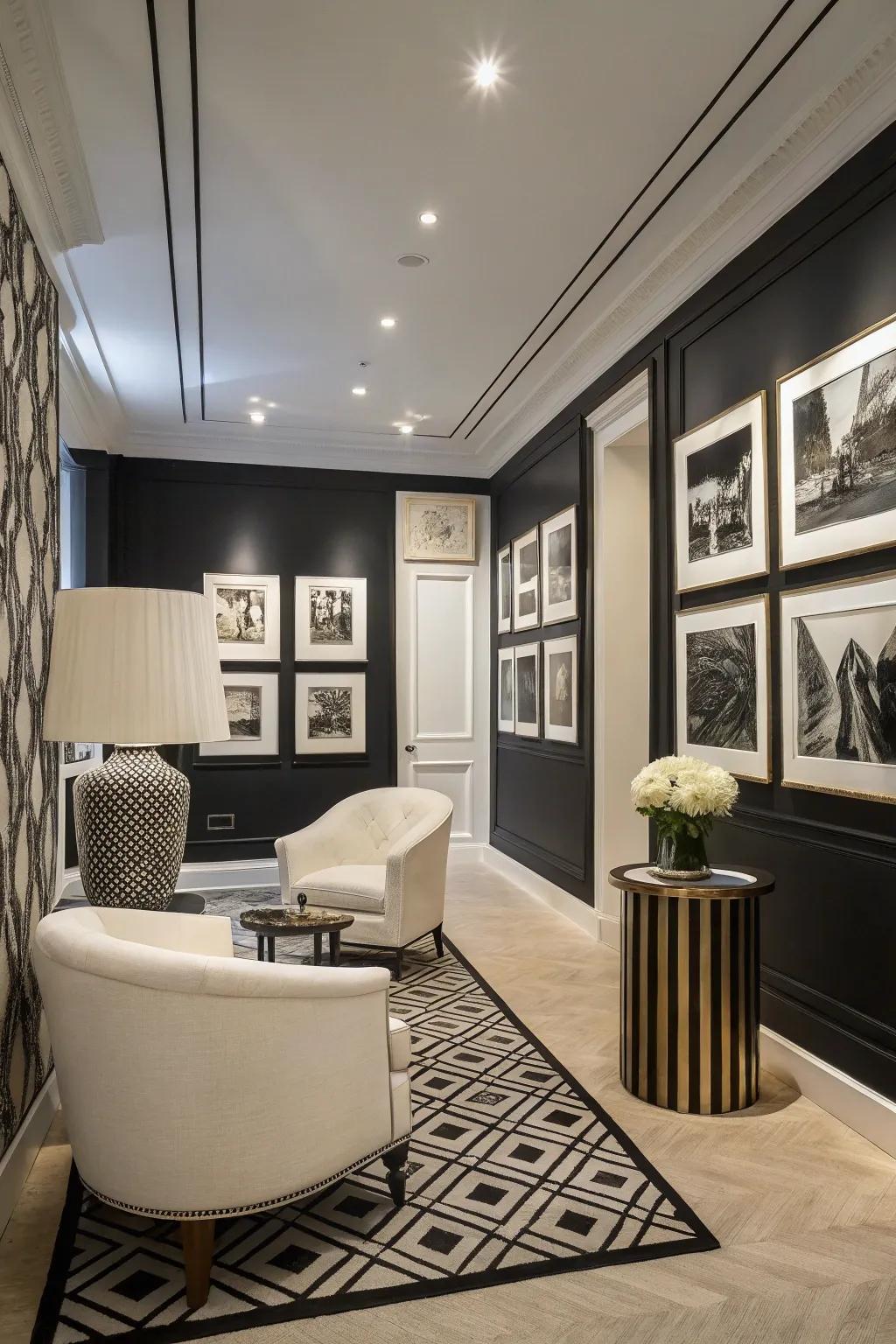 Monochrome art creates striking contrast and elegance.