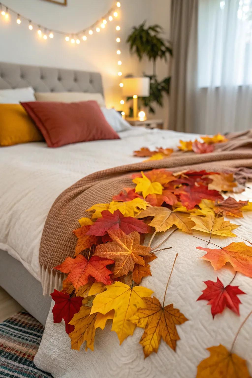 Faux fronds transport autumn colors into your Halloween design.