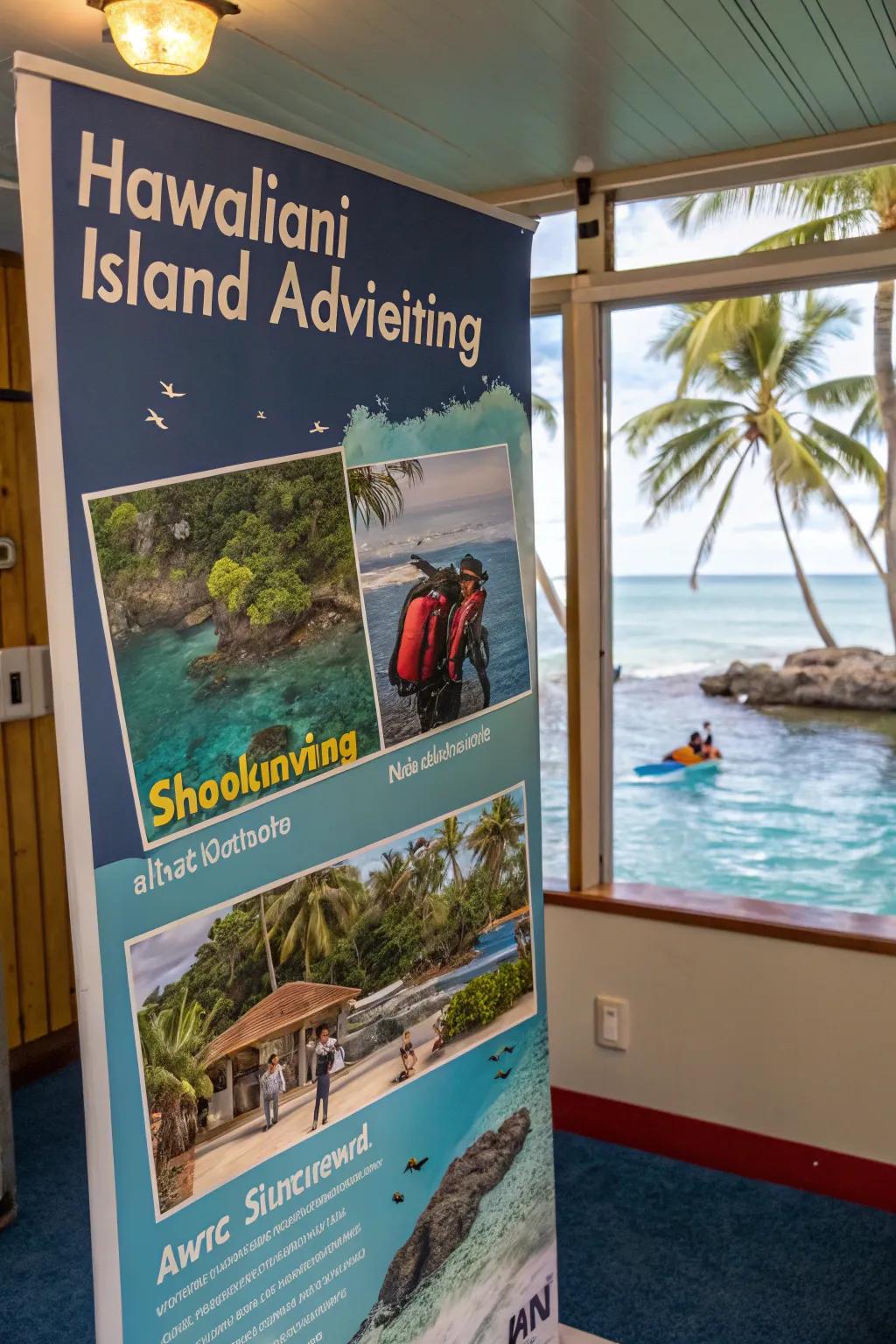 A visual of island activities like snorkeling injecting excitement into a space.