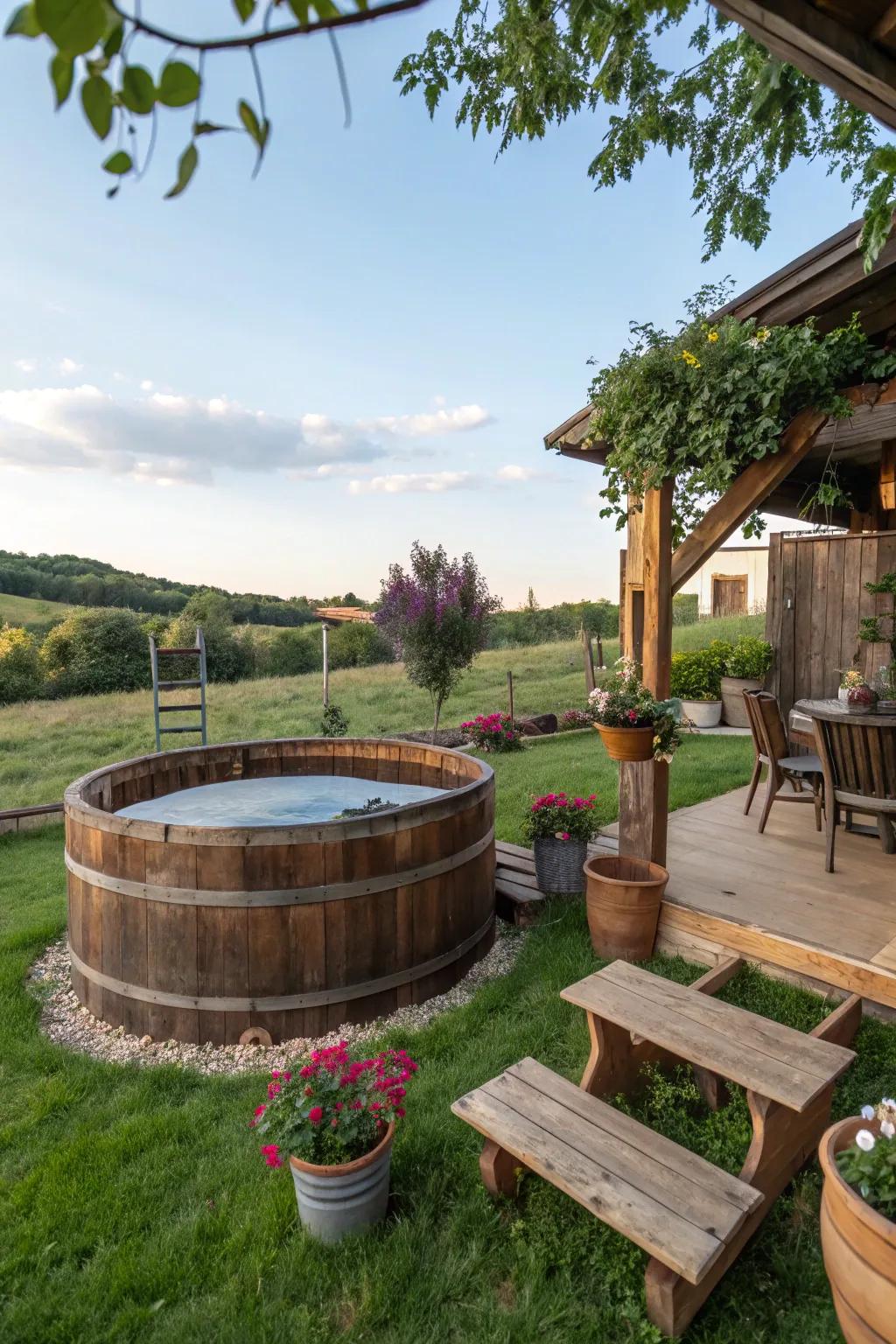 A charming rural tub pool for a countryside appeal.