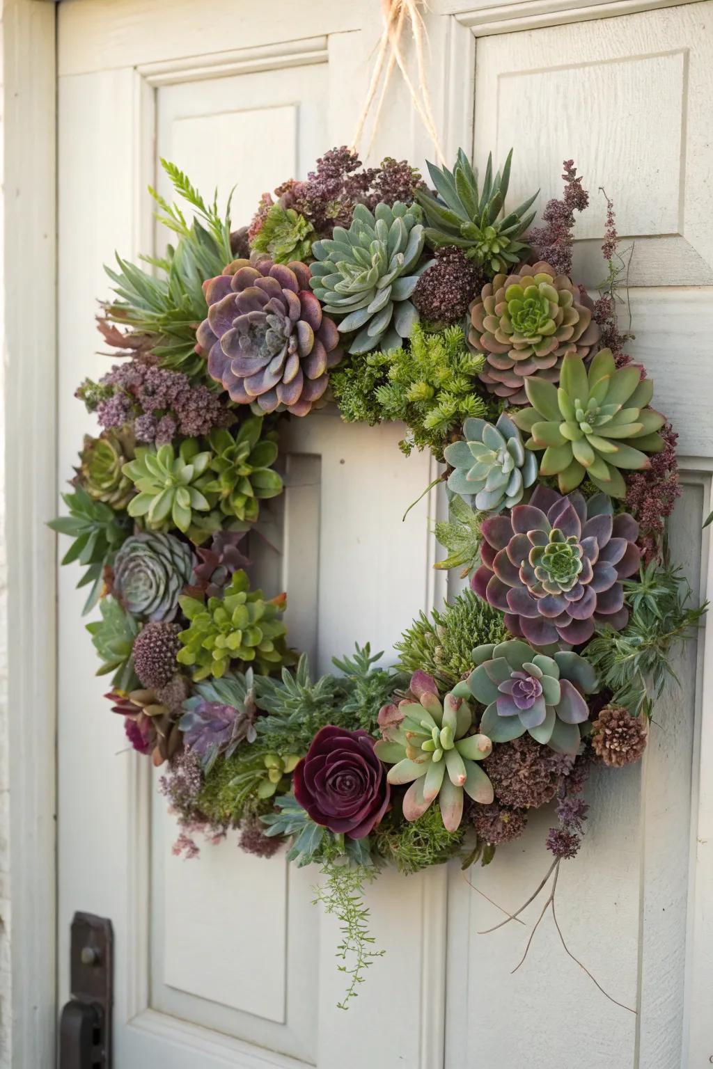 Connect with nature through a breathtaking fleshy plant wreath—where minimalist beauty aligns with eco-conscious design.