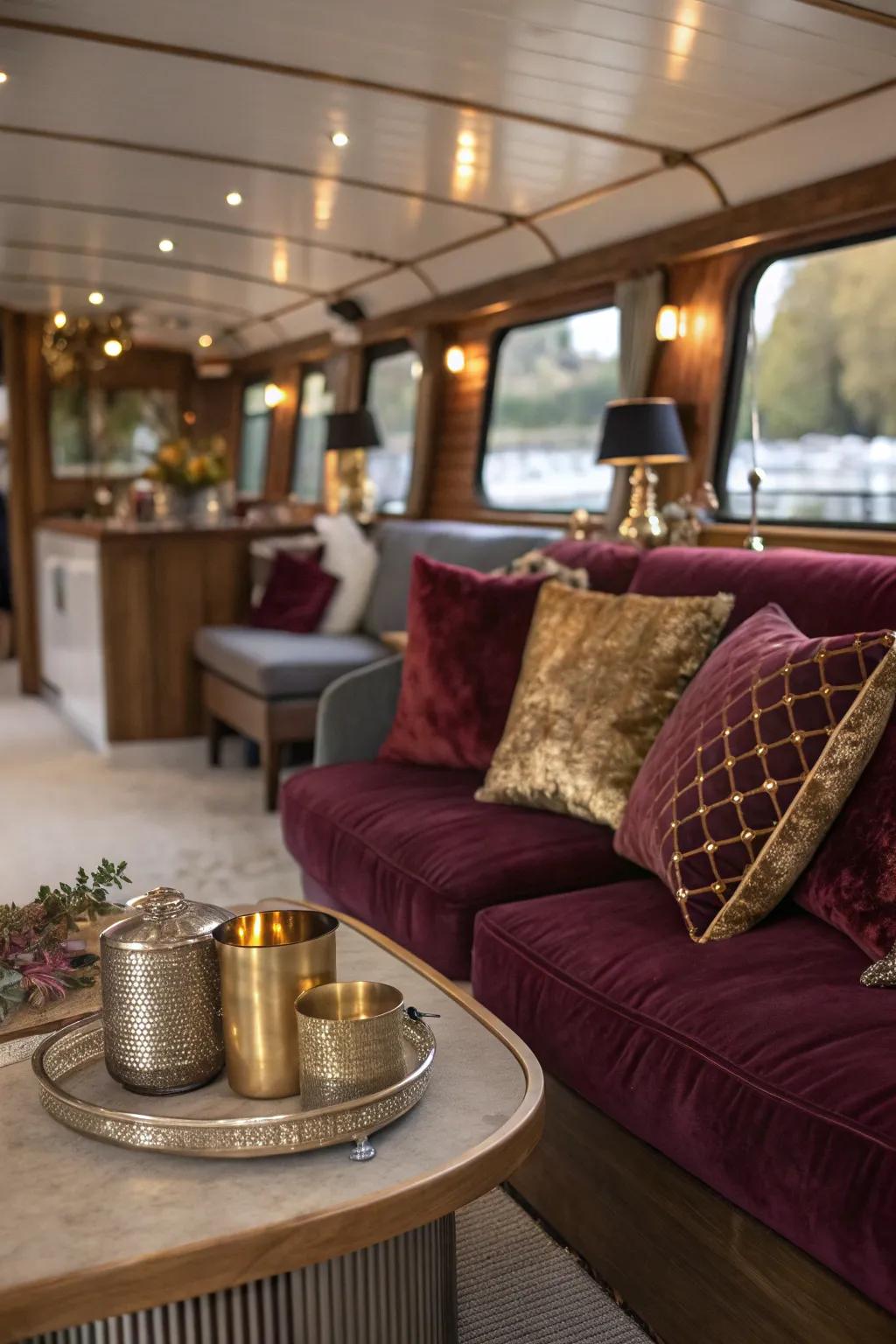 The addition of elegant accessories gives this houseboat a hint of luxury.