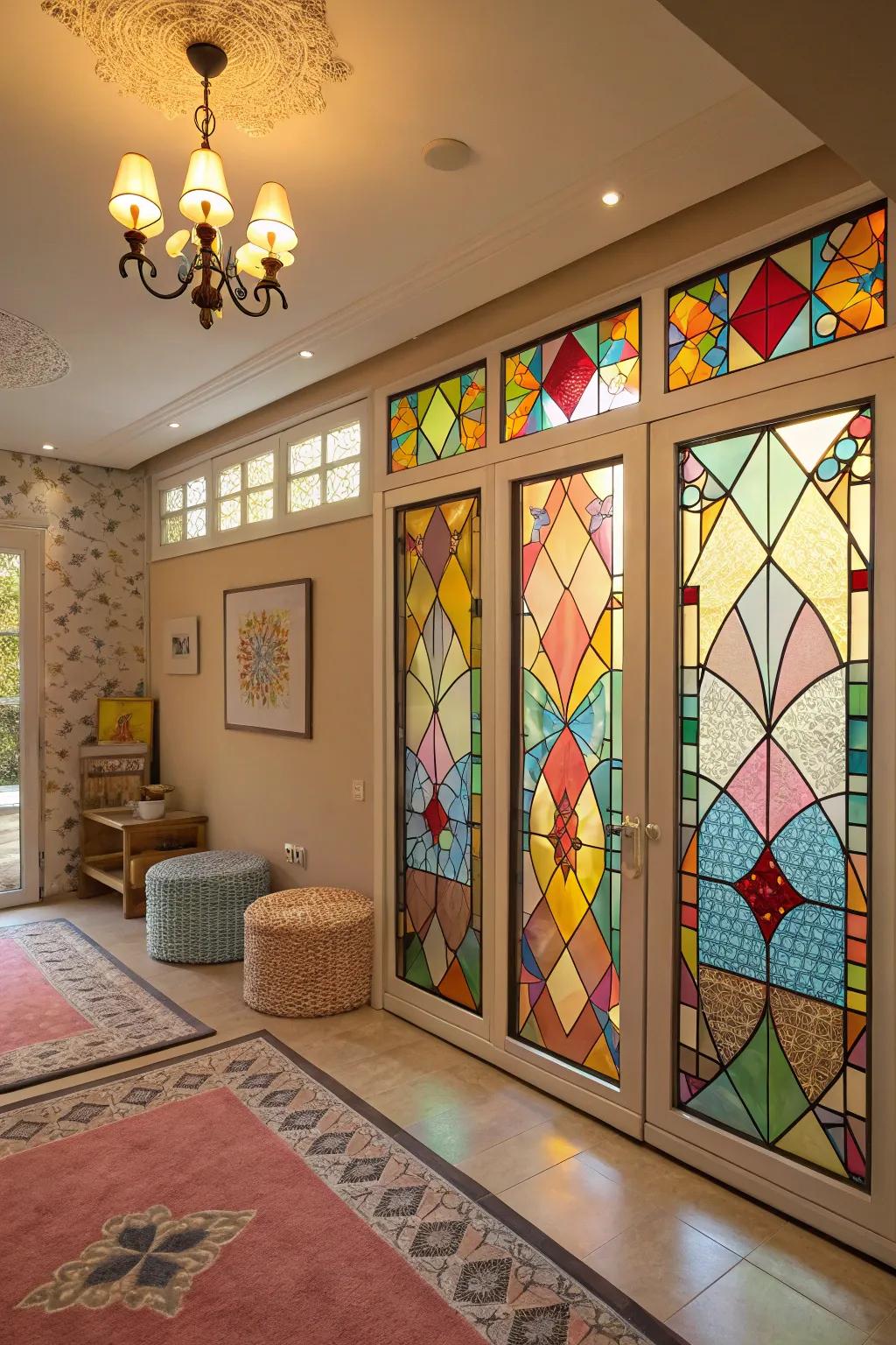 Stained glass film brings vibrant artistry.