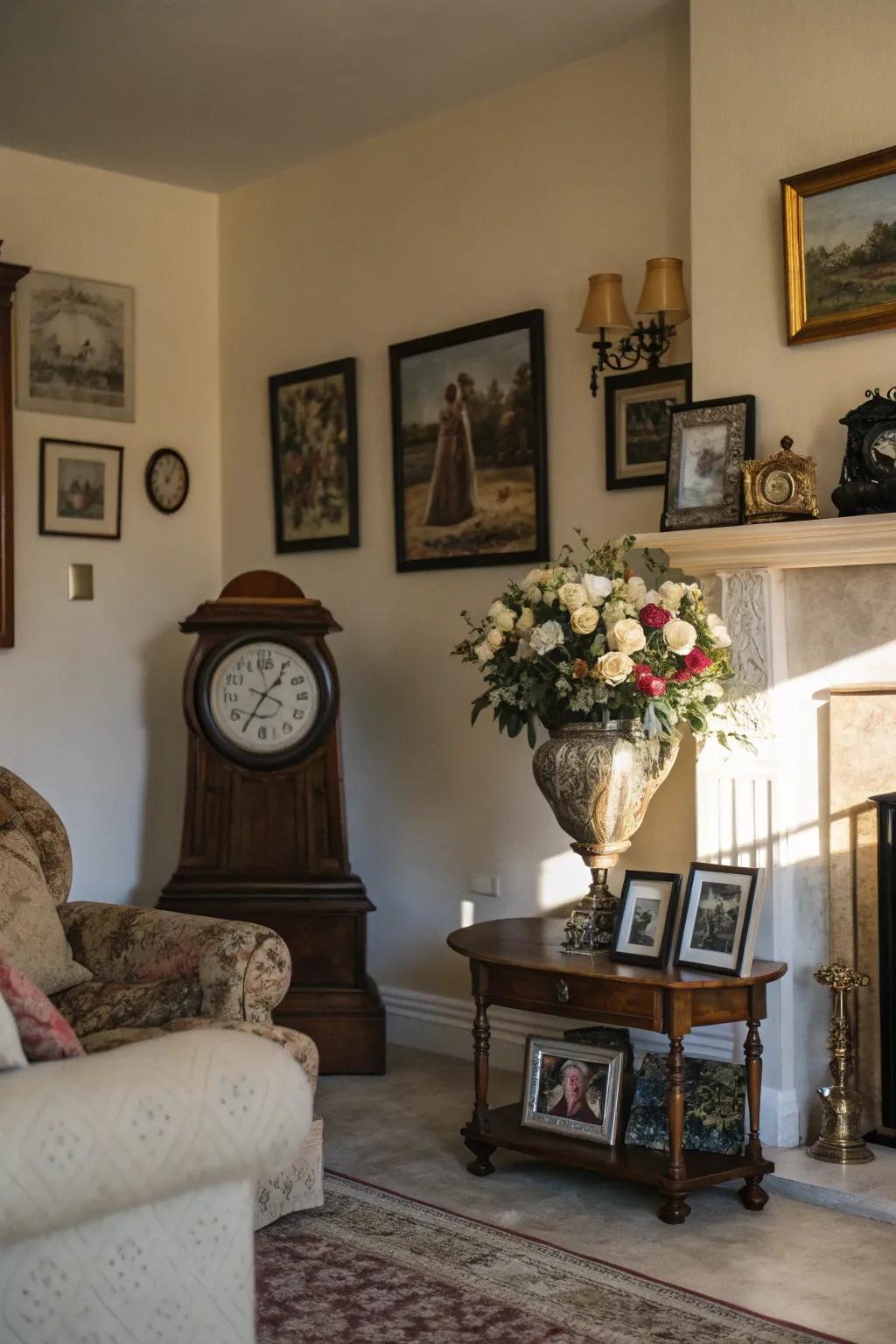 Vintage finds add character and history to the living room.