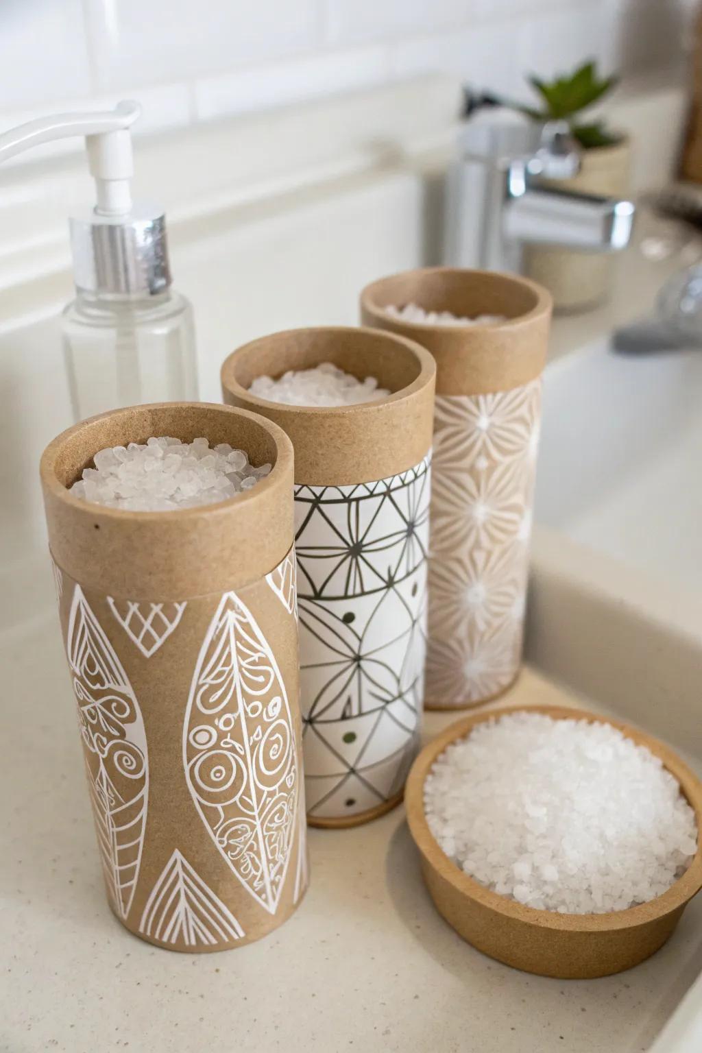 Eco-friendly and stylish magnesium flake storage in cardboard tubes
