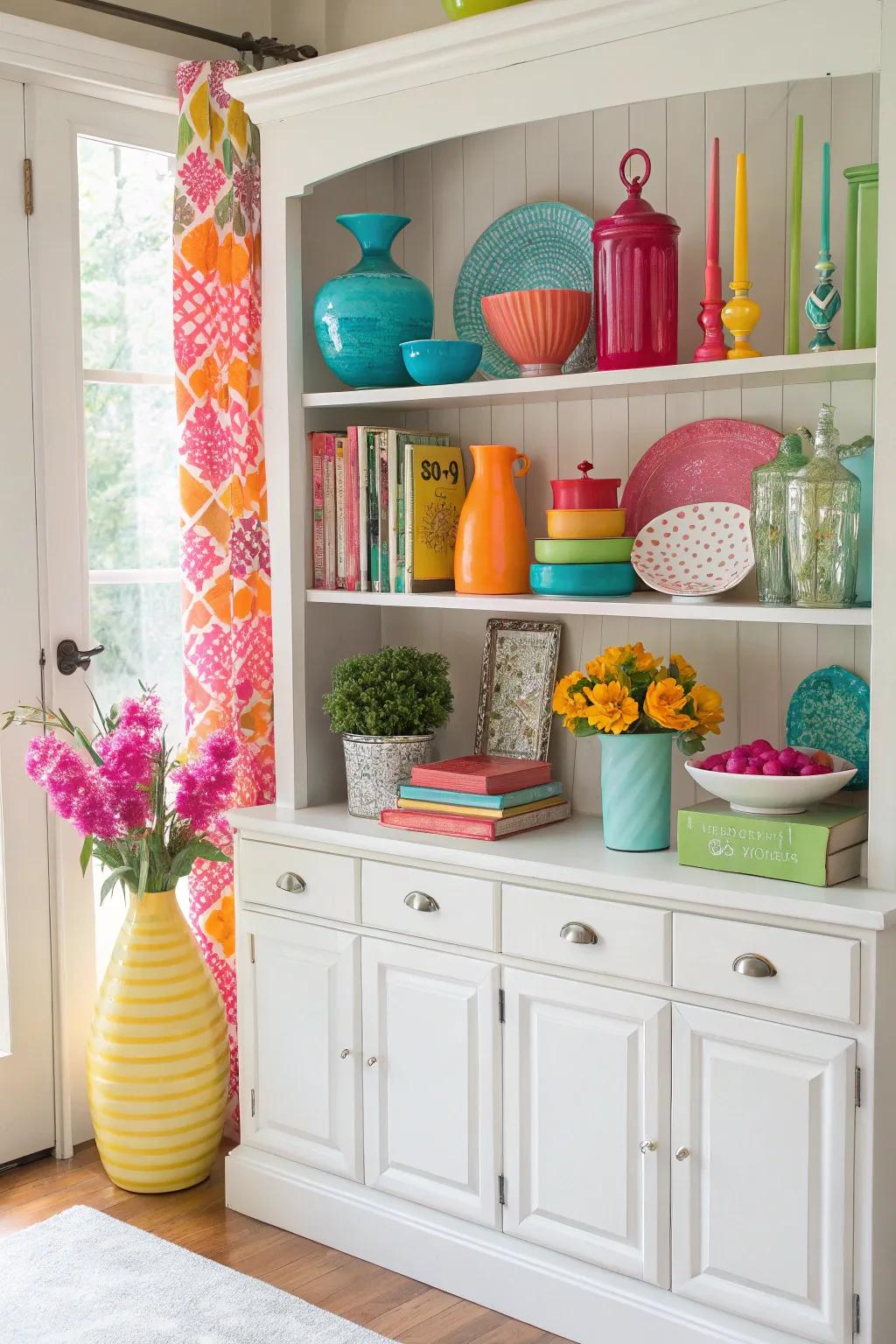 Bold colors introduce energy and vibrancy to this hutch.