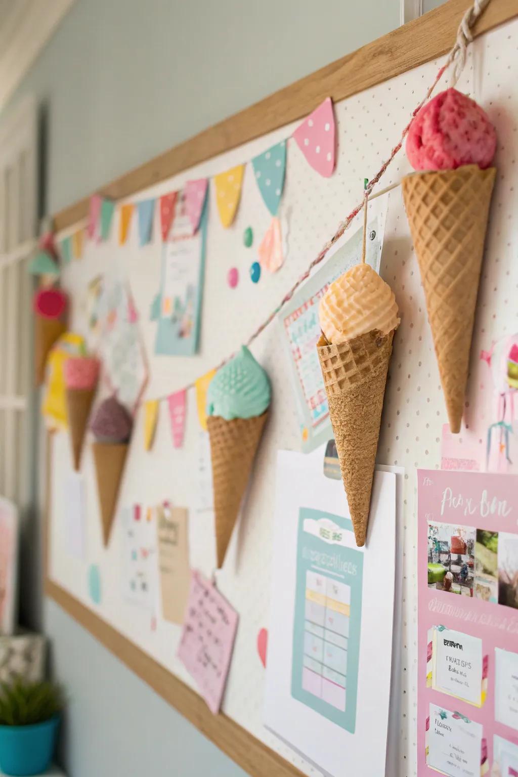 Incorporate celebratory flair with a handcrafted frozen treat cone festoon.