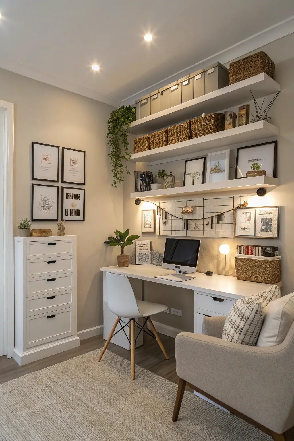 Enhance productivity with a serene and organized office area.