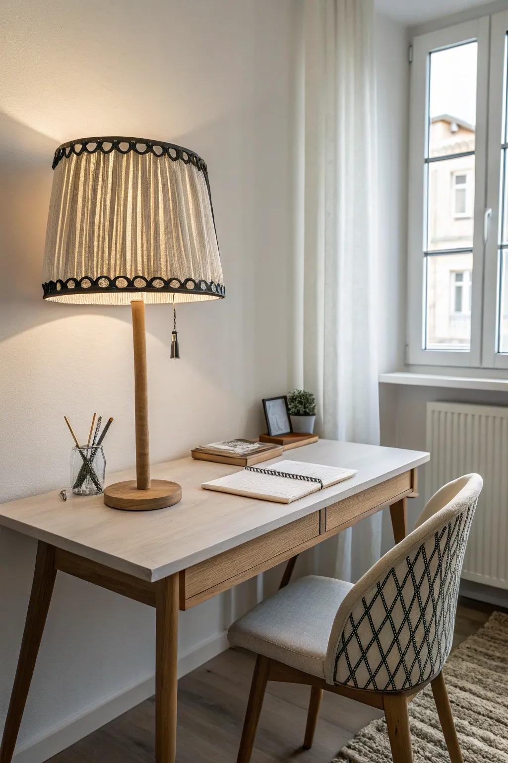 Realize a sleek aesthetic using bias binding on your lampshade.