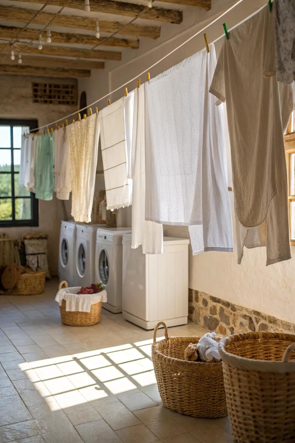 Environmentally friendly drying lines offering a simple, traditional method to dry clothes.