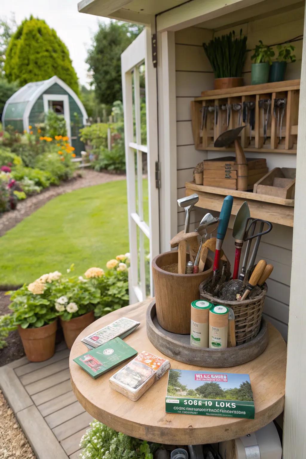 Organize gardening supplies efficiently with a Lazy Susan.