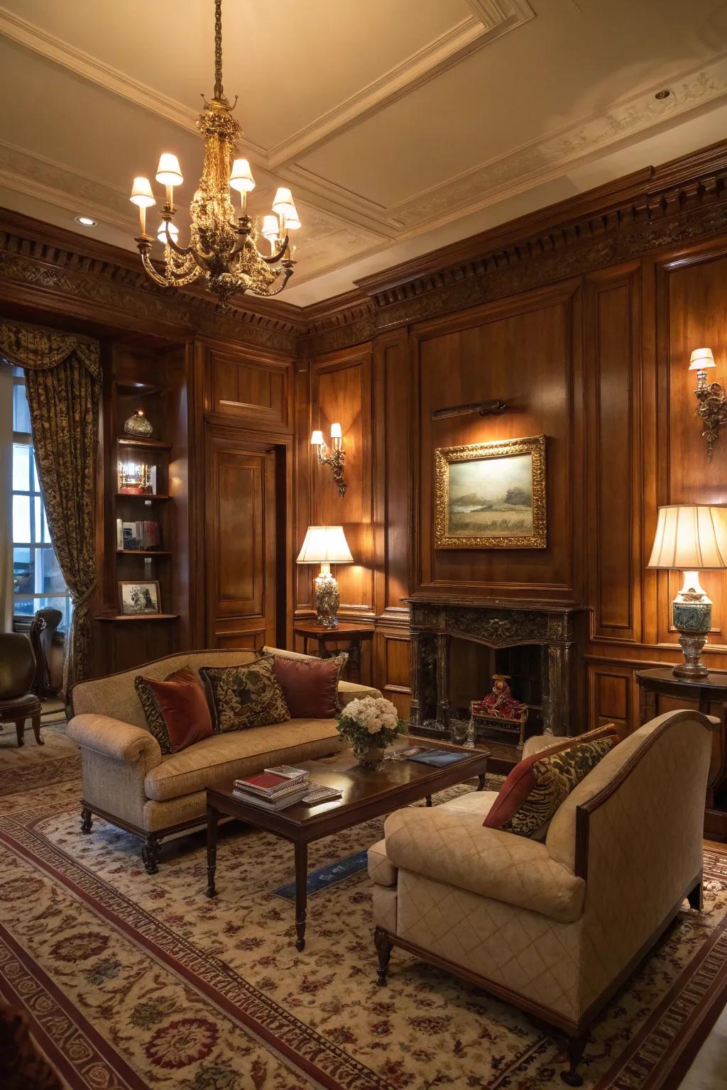 Walls that are a deep brown add drama and luxury.