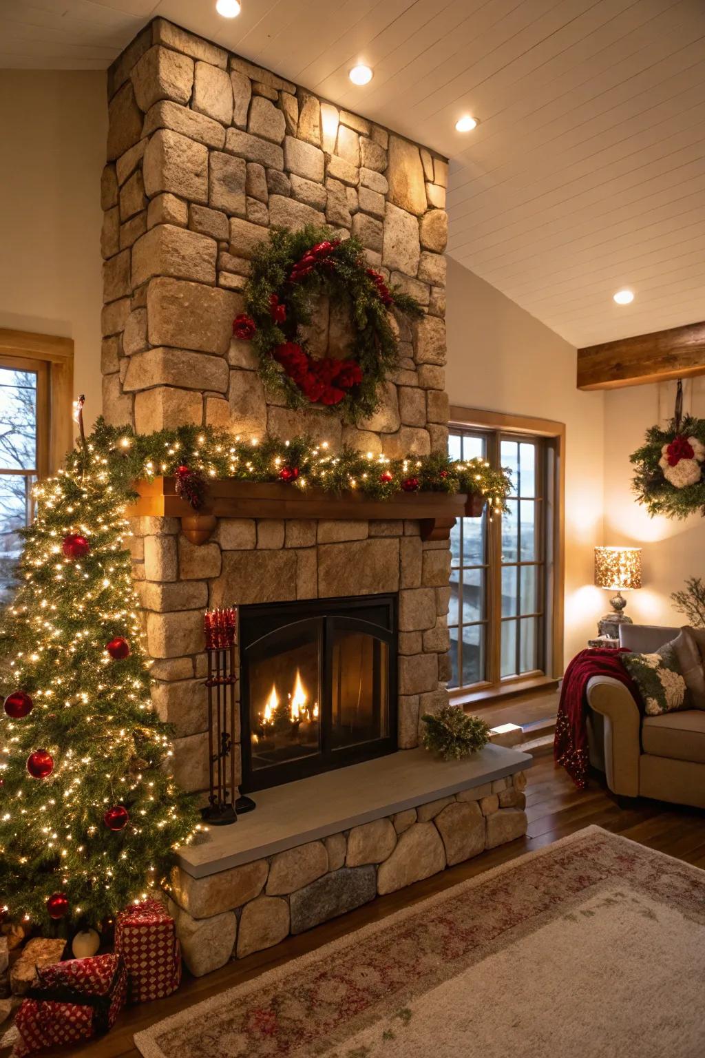 With seasonal décor, your fireplace can turn into a festive focal point.