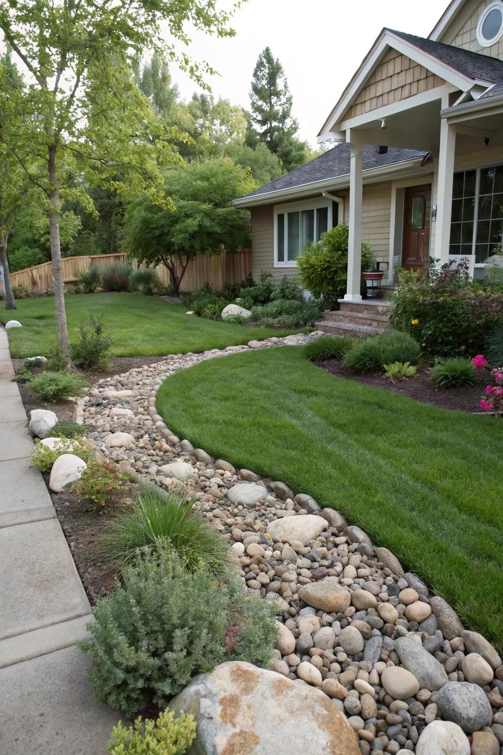 A harmonious amalgamation of stones and a diminutive lawn.