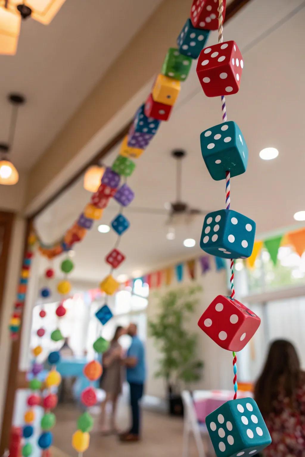 A playful dice garland enhancing the party ambiance.