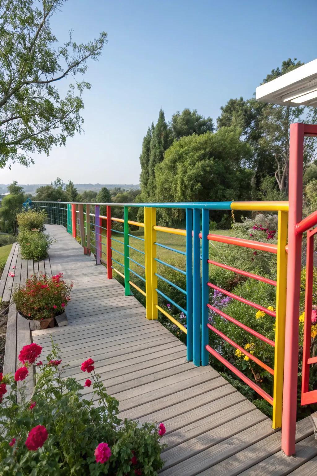 Colorful railings make a daring and personalized statement.