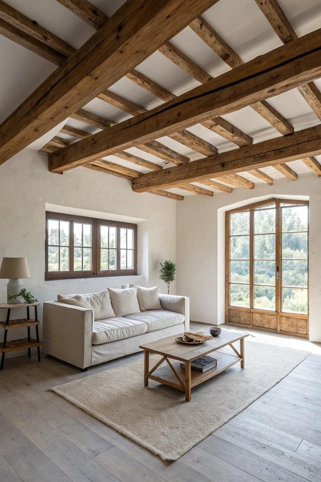 Architectural parts add character and depth to minimalist living rooms.