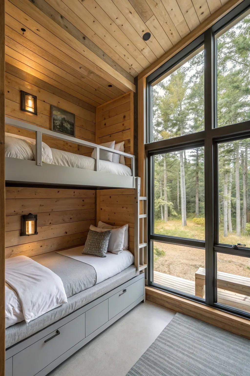 Bunk beds are a useful and fun part of cabin bedrooms.