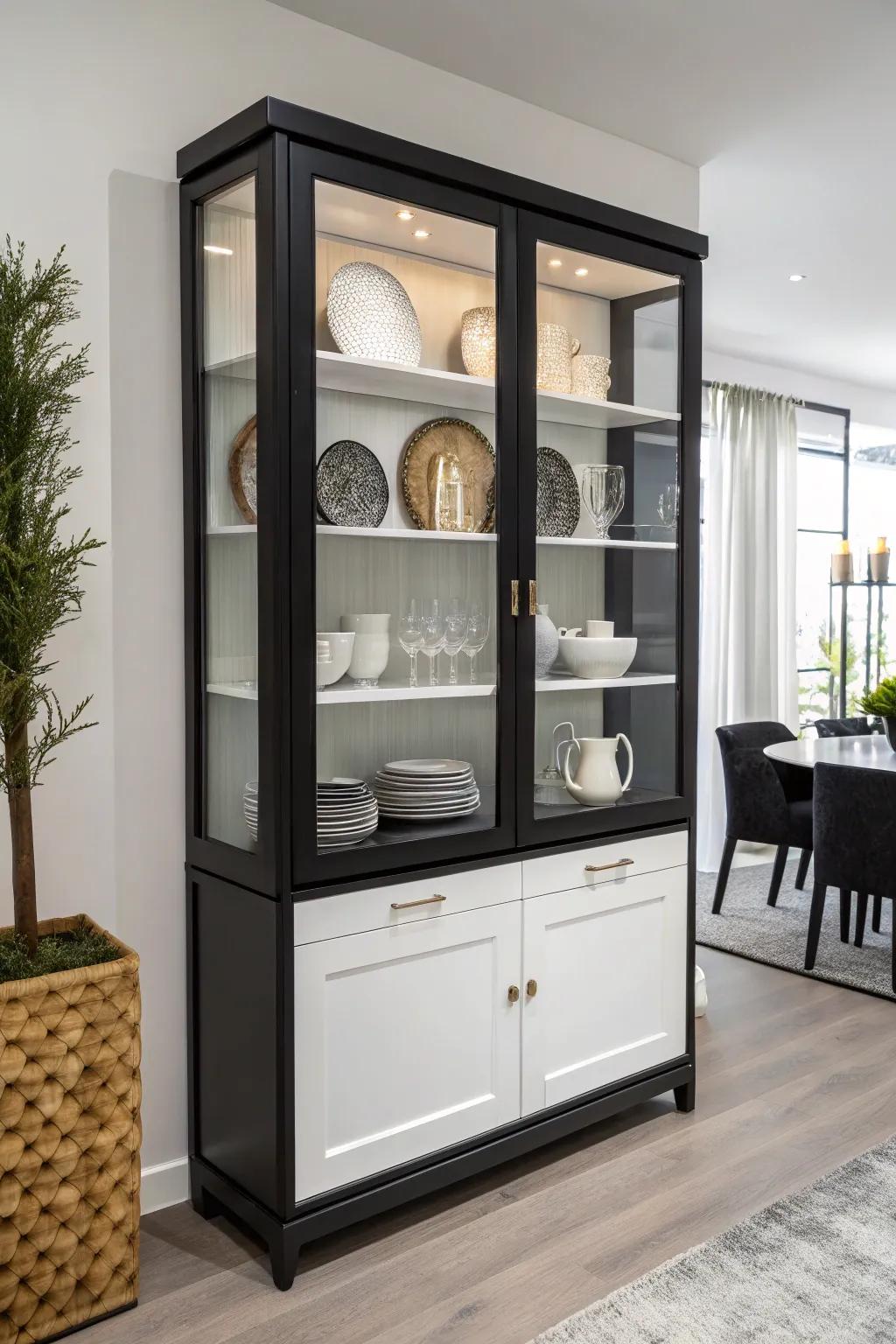 Monochrome grace in a modern porcelain cabinet.