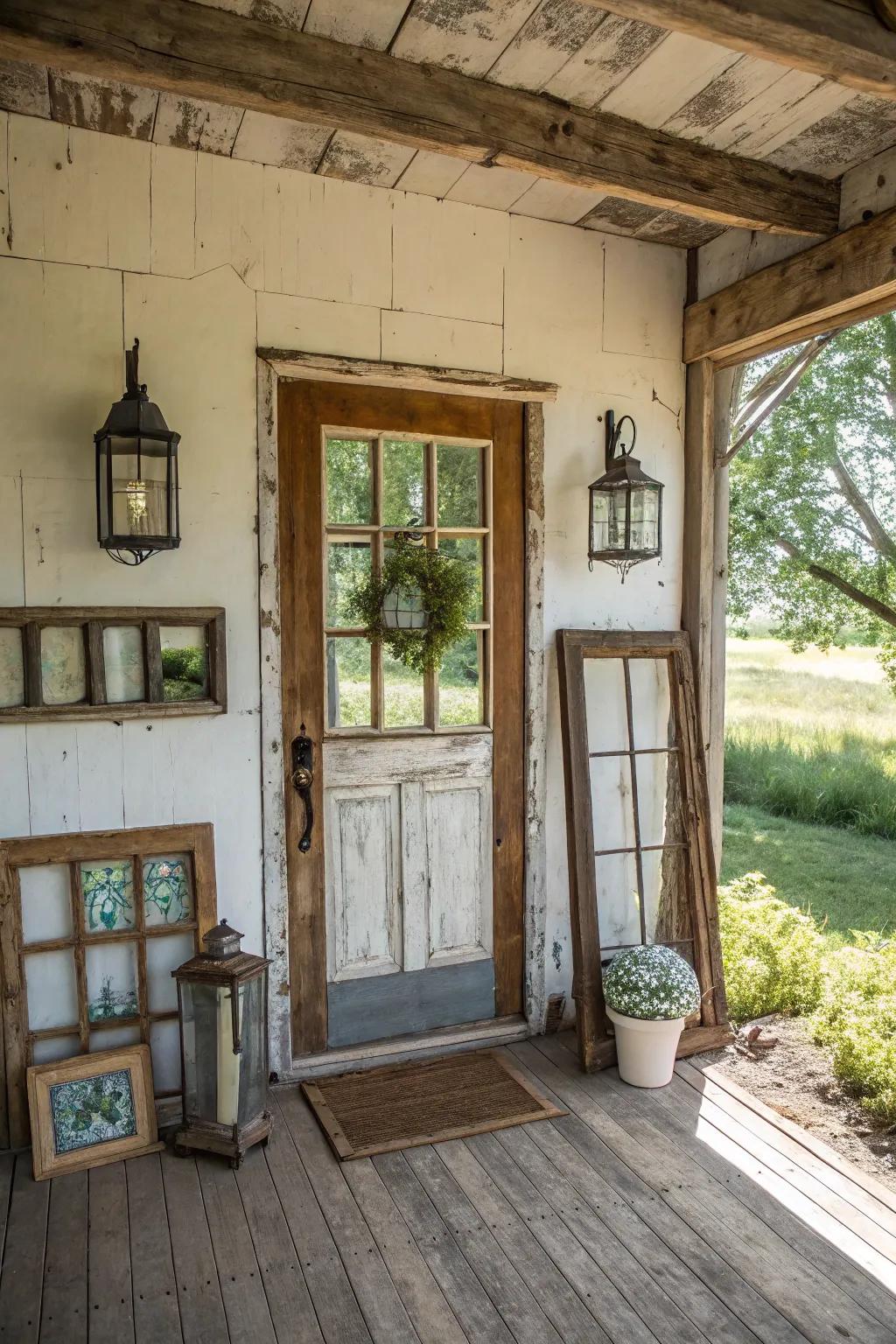 Upcycled decor elements add texture and character.