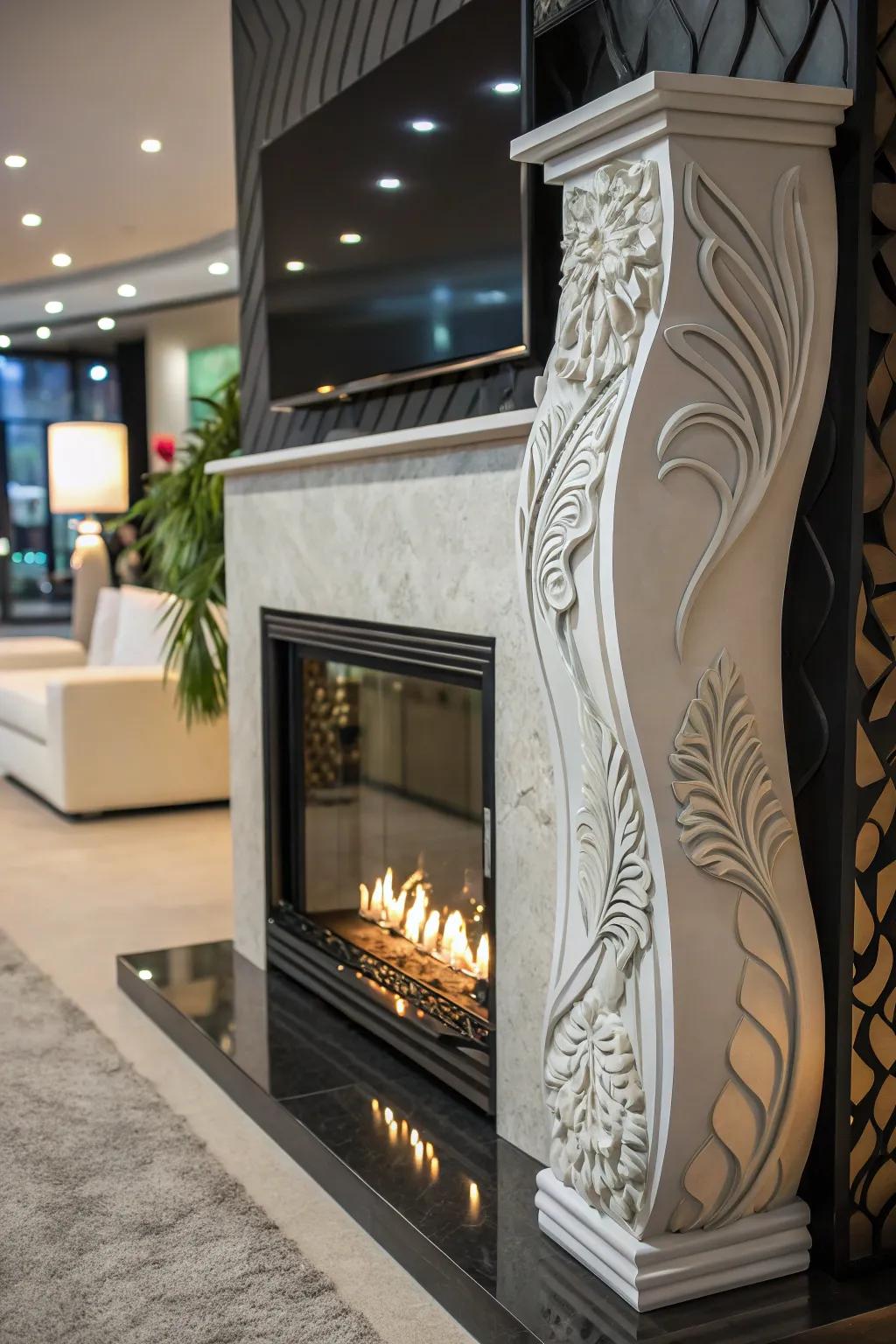 A fireplace serving as both a heat source and an art installation.
