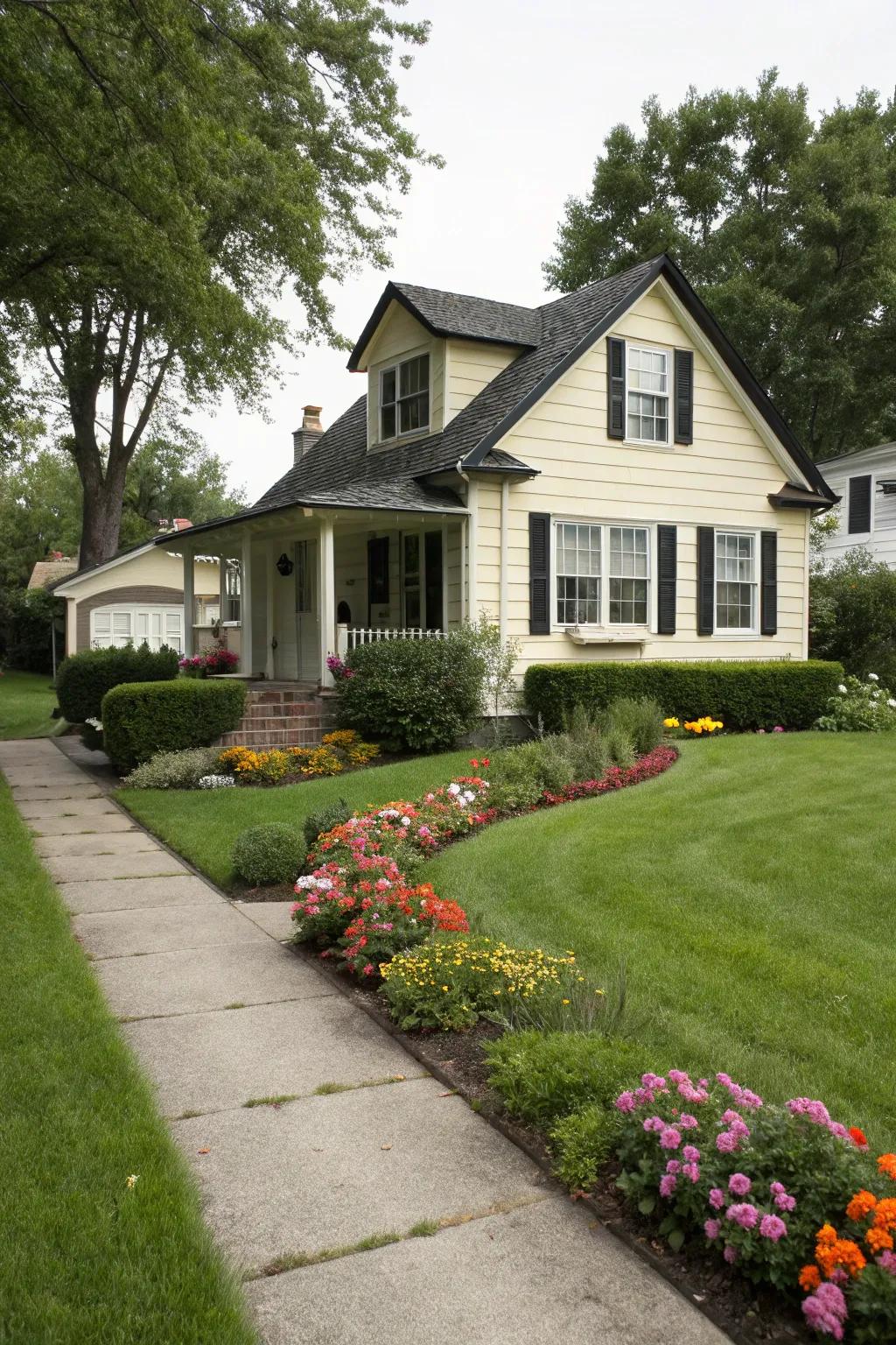 Cream shades and onyx accents forge a sophisticated, timeless facade.