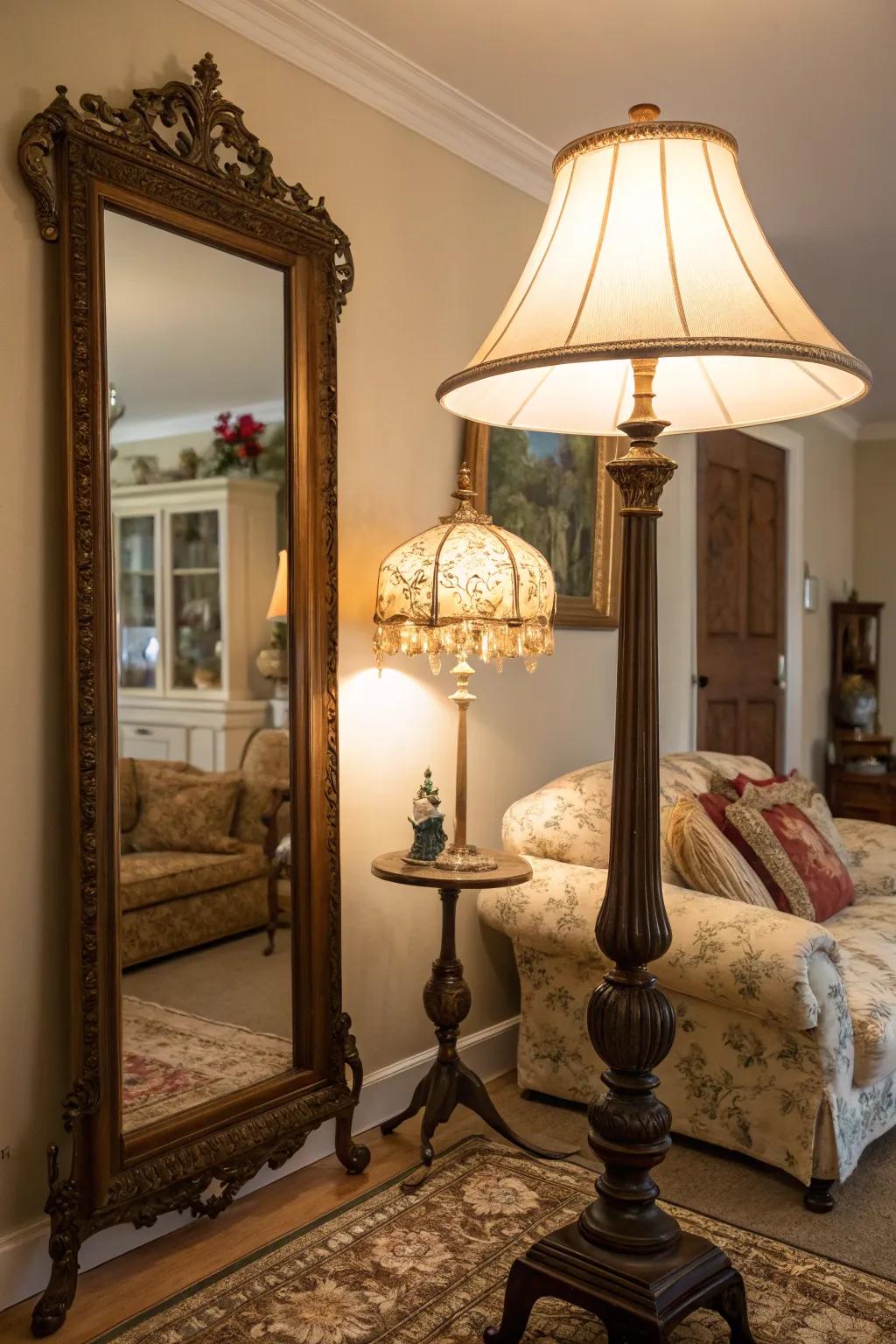 Unexpected elements adding intrigue to a moody living room.