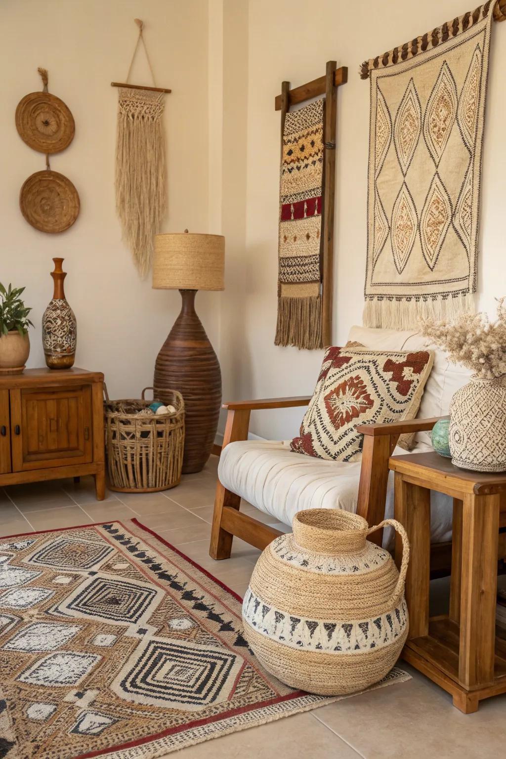 Regional craftsperson decor adds cultural depth and uniqueness.
