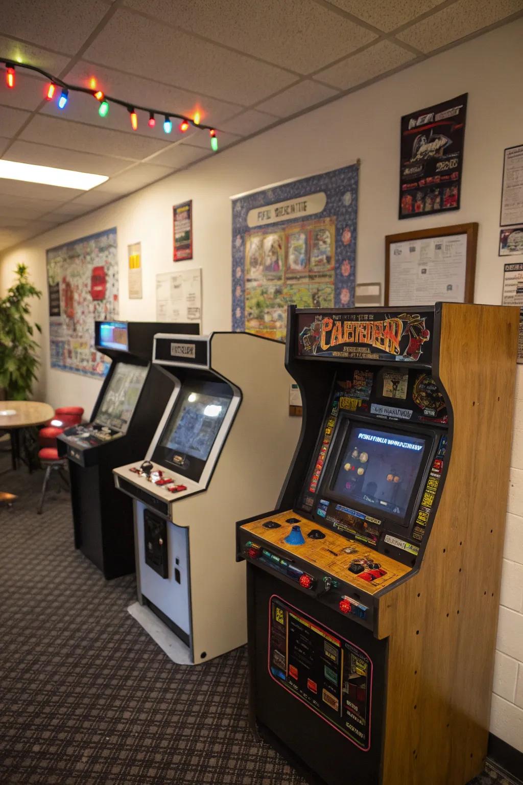 A vintage arcade corner that’s full of charm.