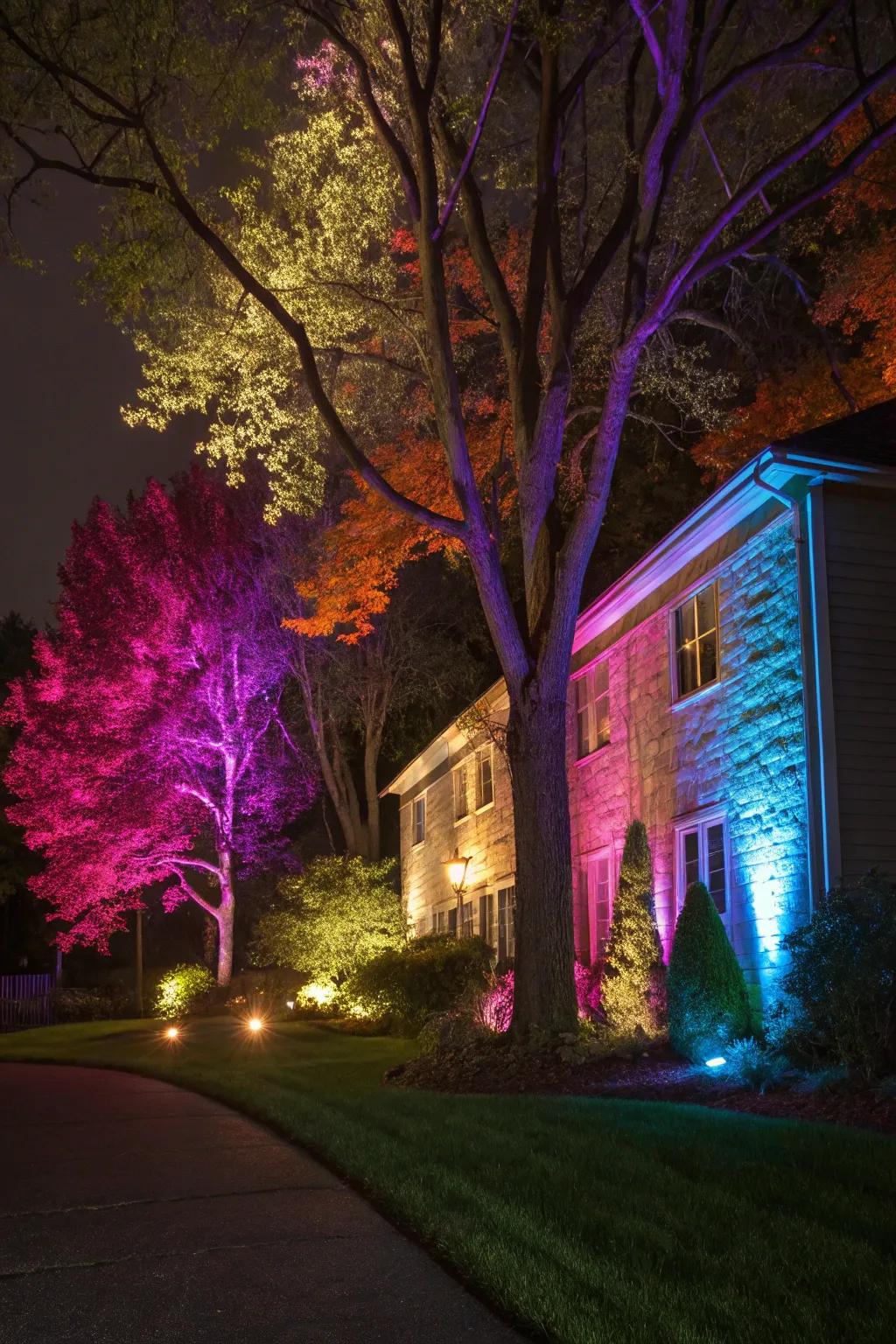 Create drama with colorful spotlight illumination.
