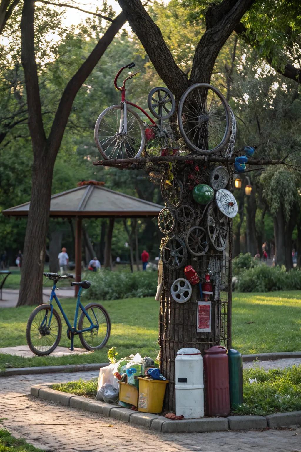 Recycled sculptures add a surprising and creative touch to park events.