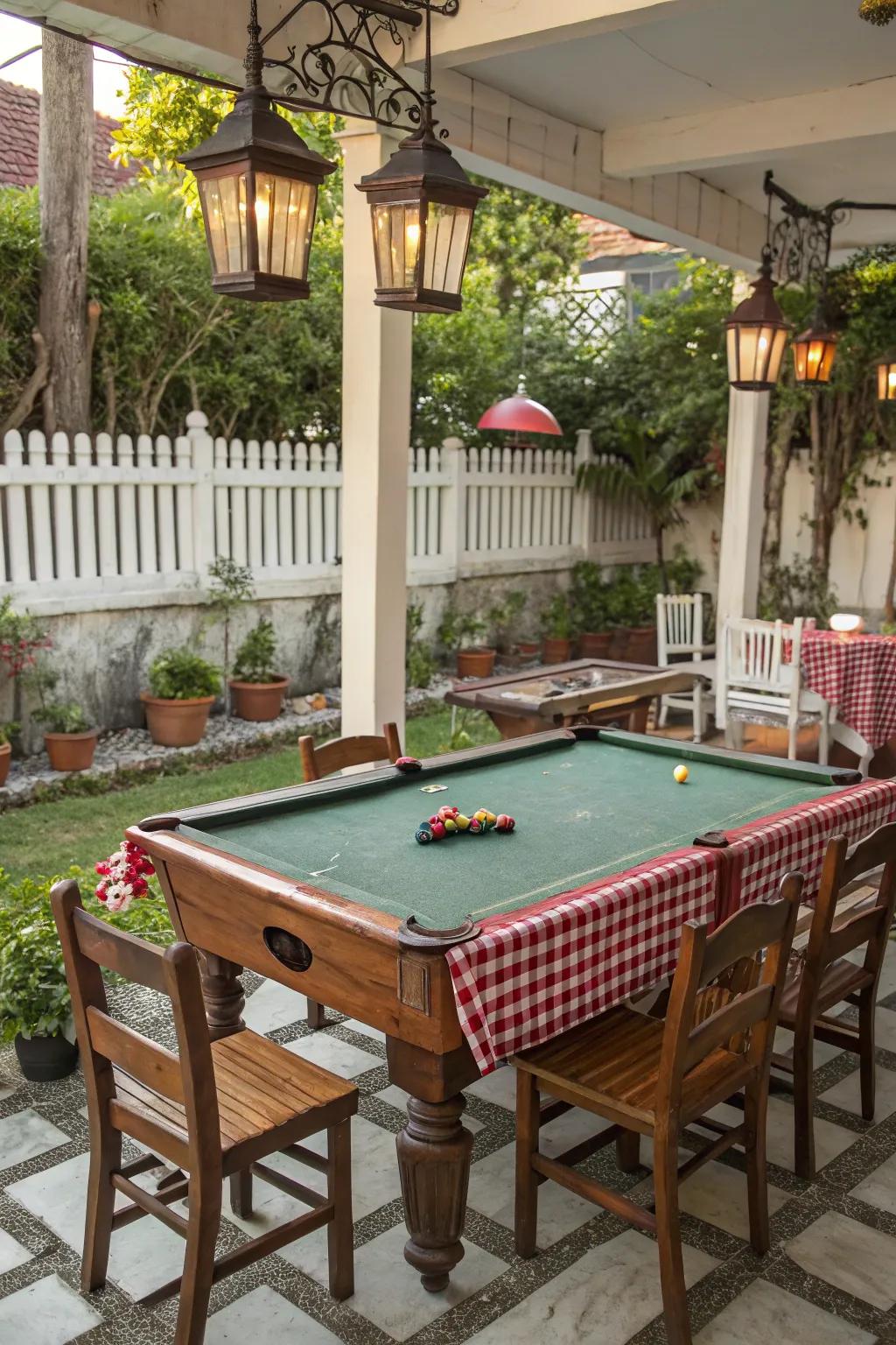 A vintage-style billiard table area showcasing charming retro decor.