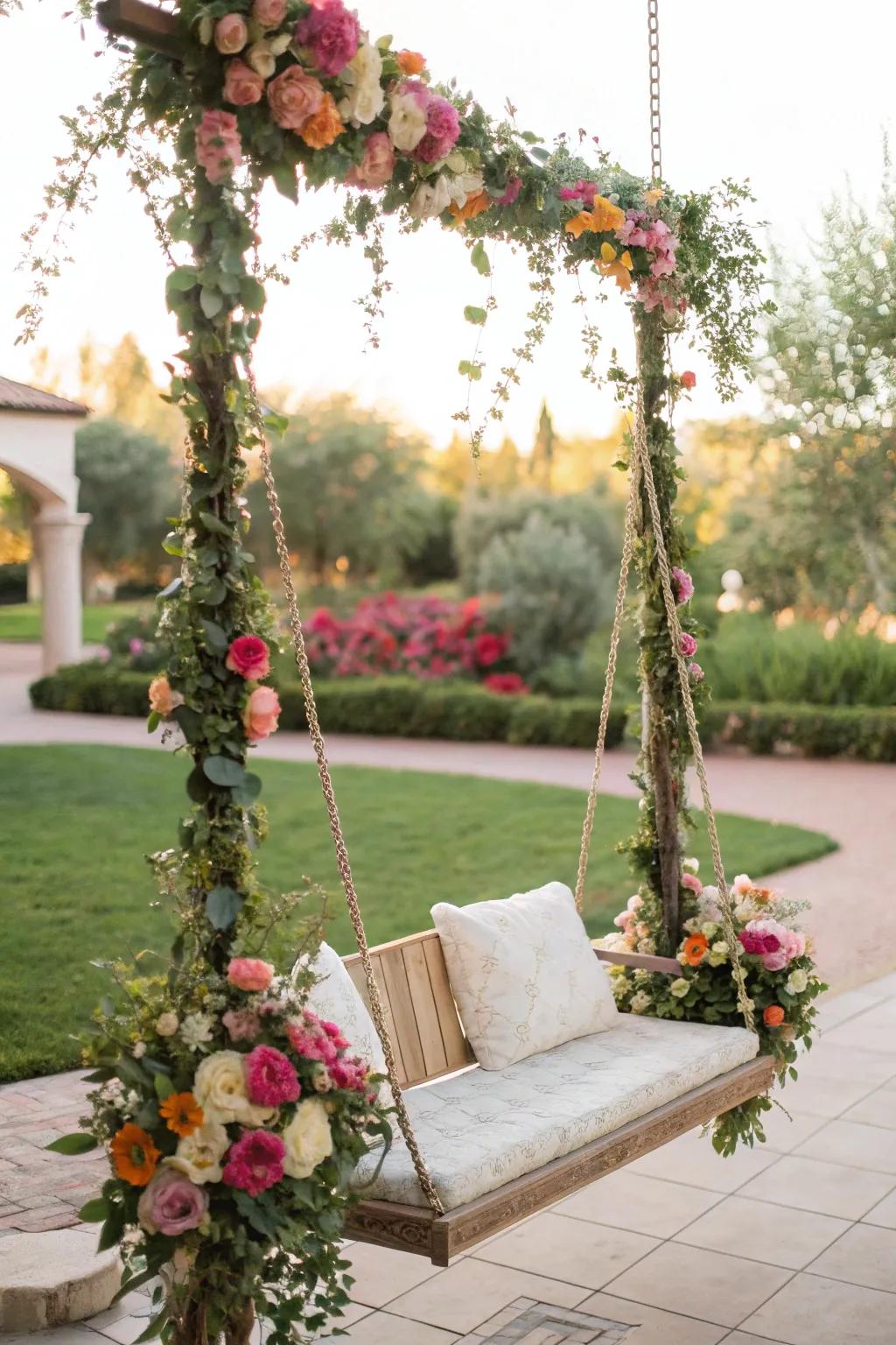 Craft romance using a floral-adorned swing.