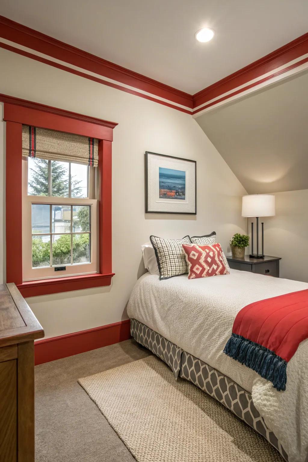 Contrasting trim can spotlight architectural features and incorporate a burst of color.