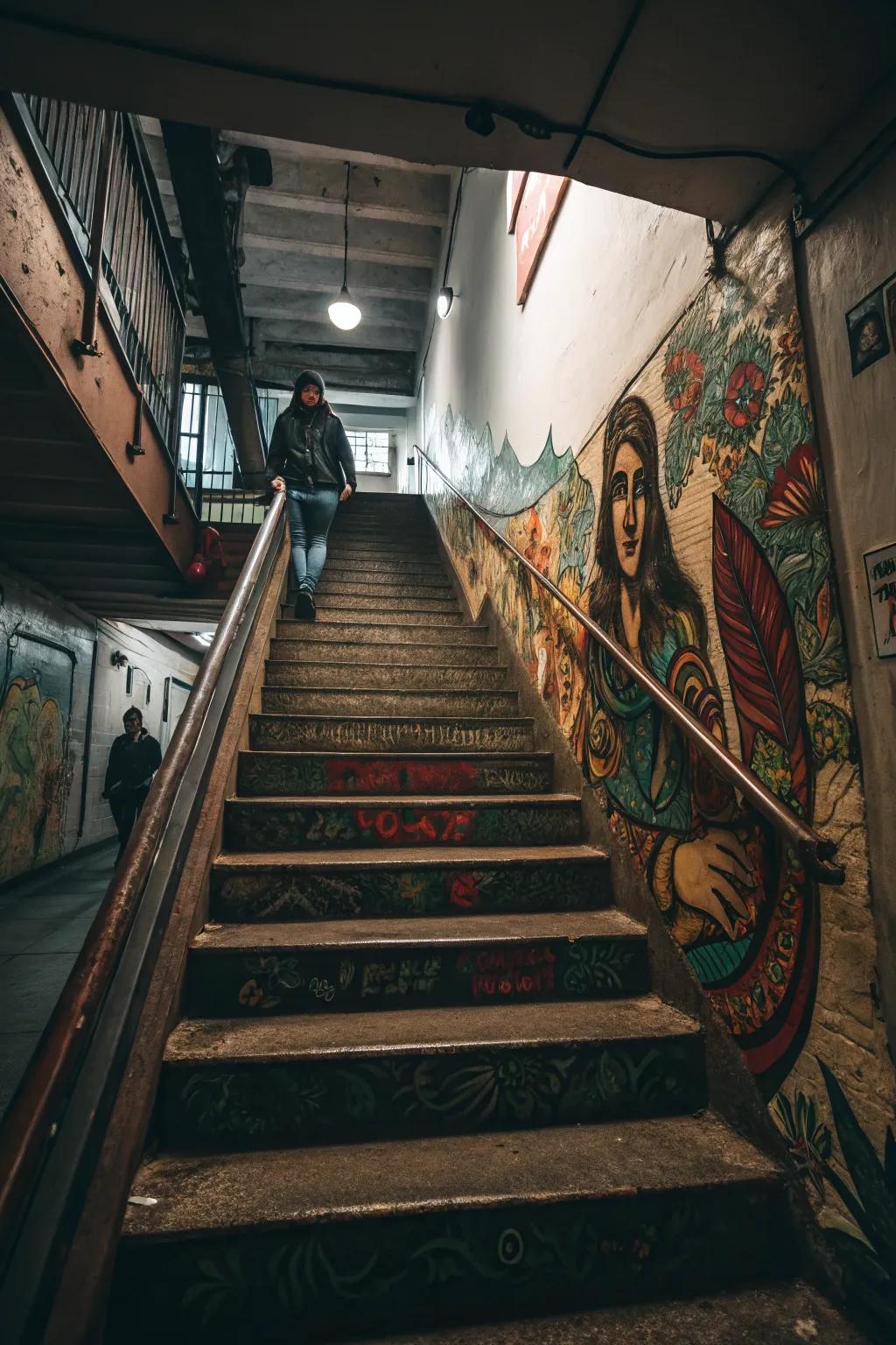 Express yourself with an artistic mural on your stairs.