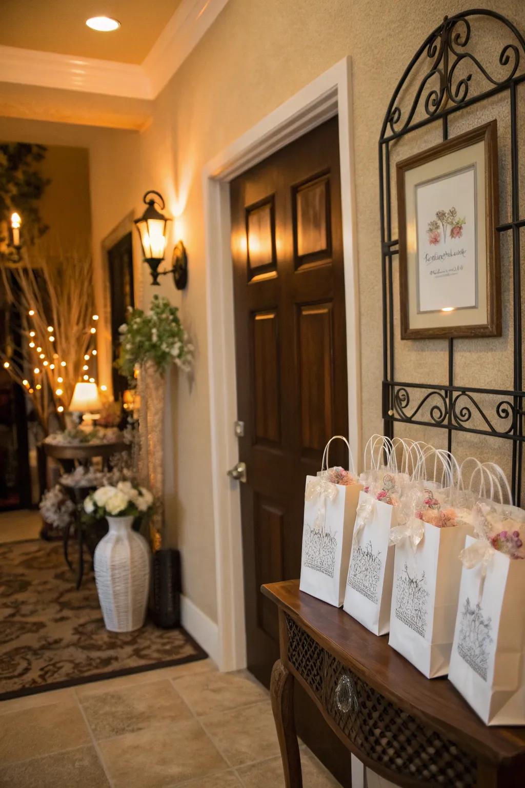 Personalized present pouches make guests feel appreciated from the instant they arrive.