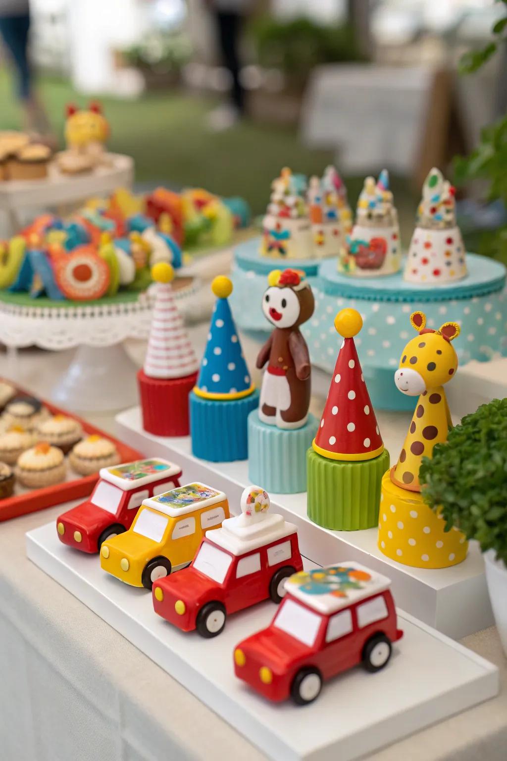 Playful favors featuring delightful small wind-up toys.