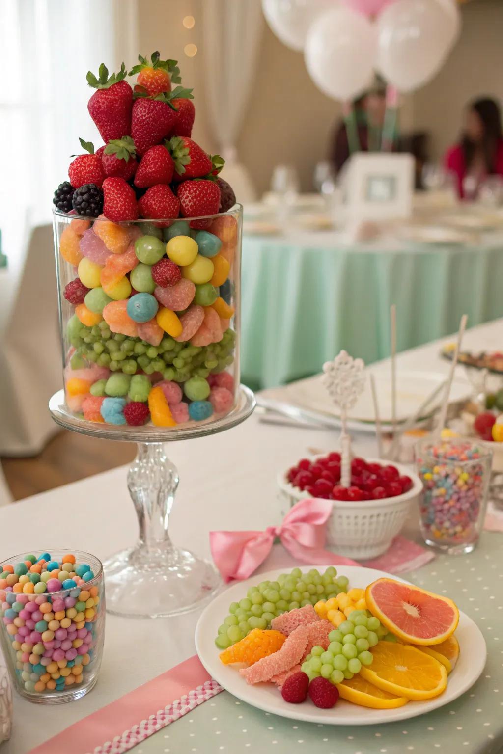 Engaging centerpieces serve as both decoration and refreshment.