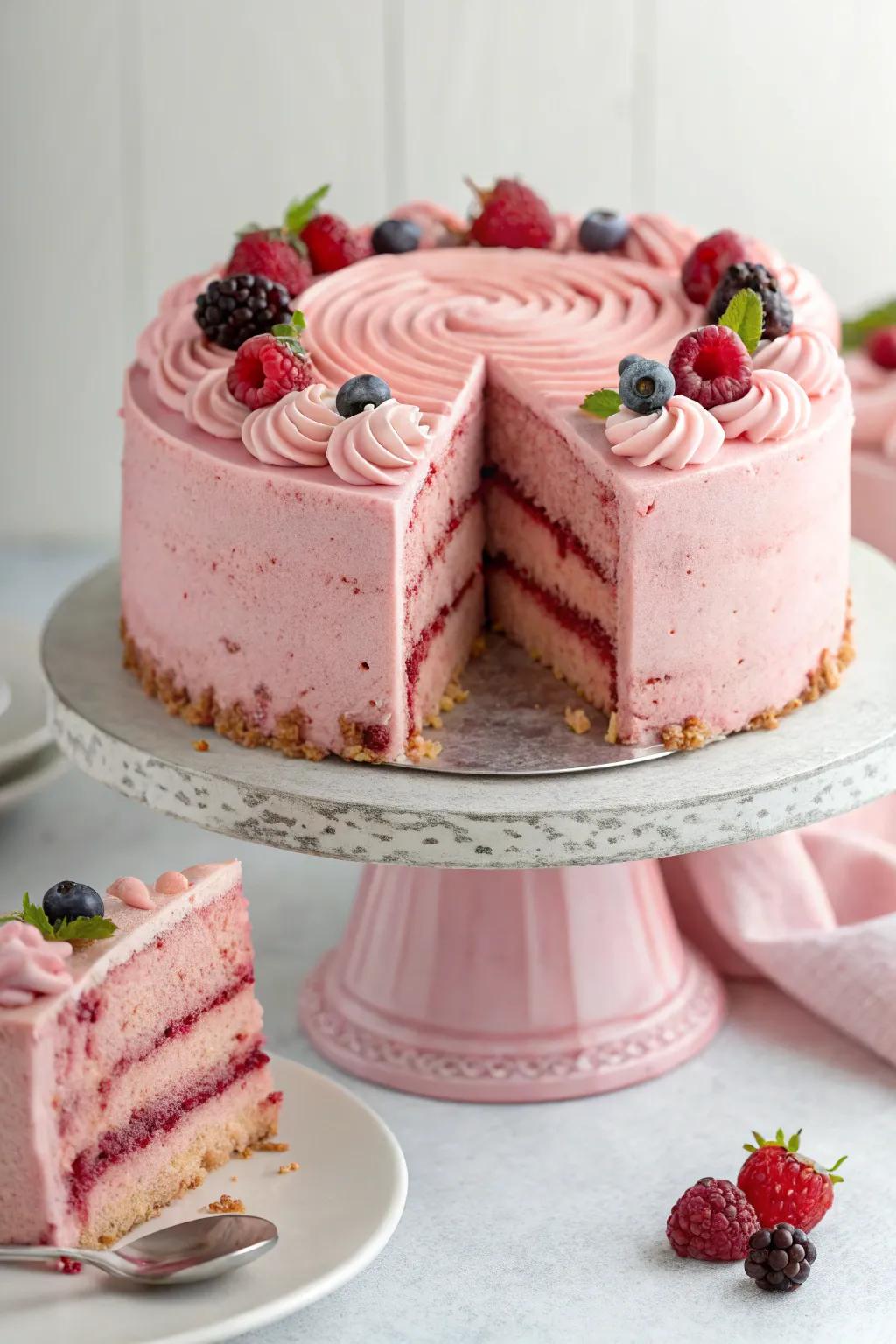 Rose velvet cake is a captivating centerpiece for a dessert extravaganza.