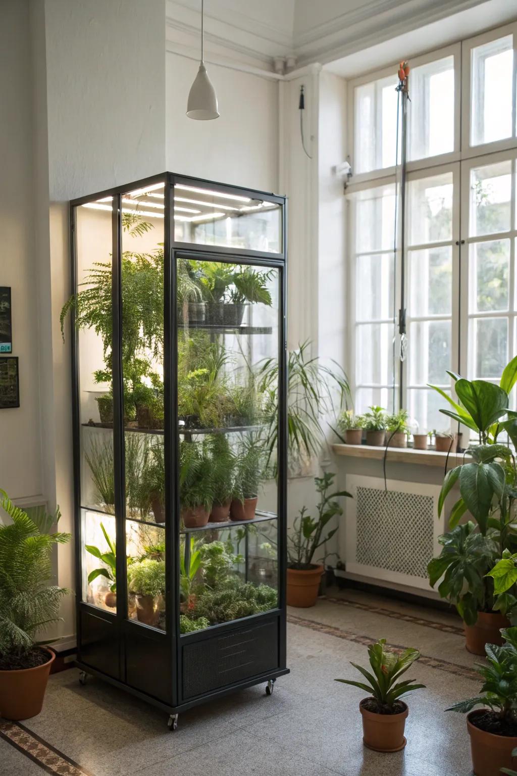 Bring the natural world inside with an indoor greenhouse.