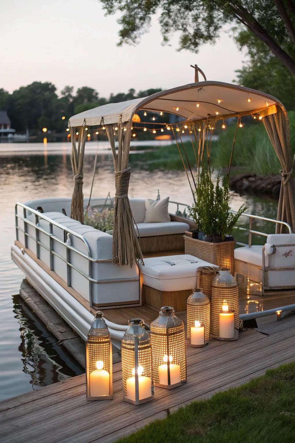 A harmony-themed pontoon boat offering a tranquil retreat on the water.