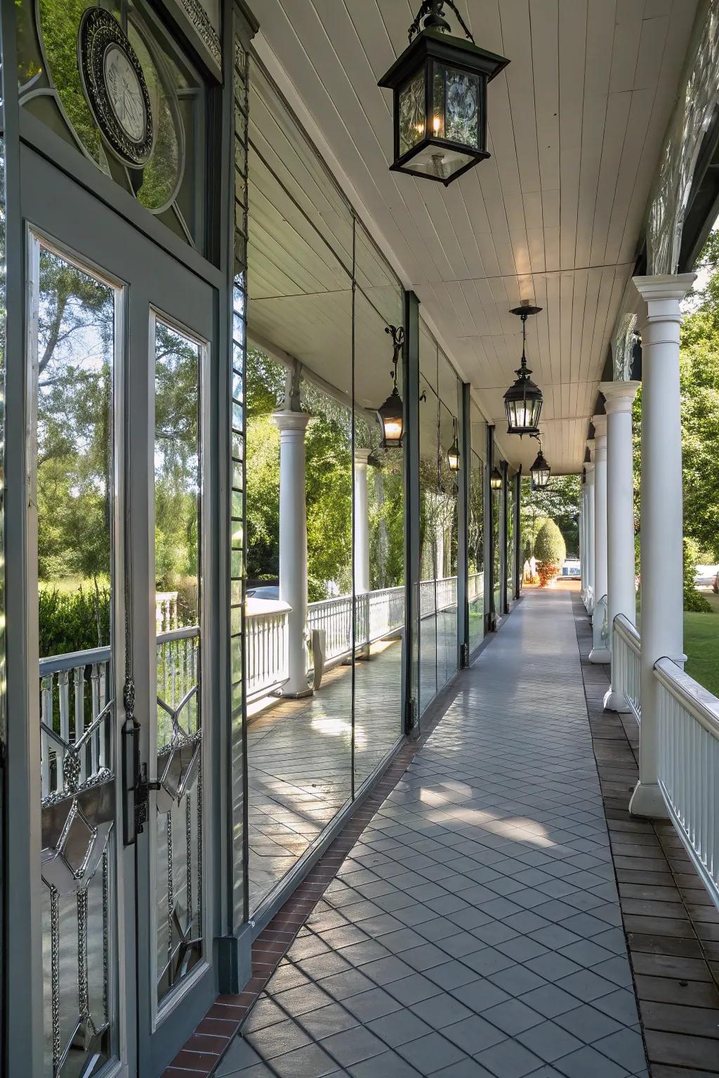 Light-enhancing panels add depth and brightness to the porch.