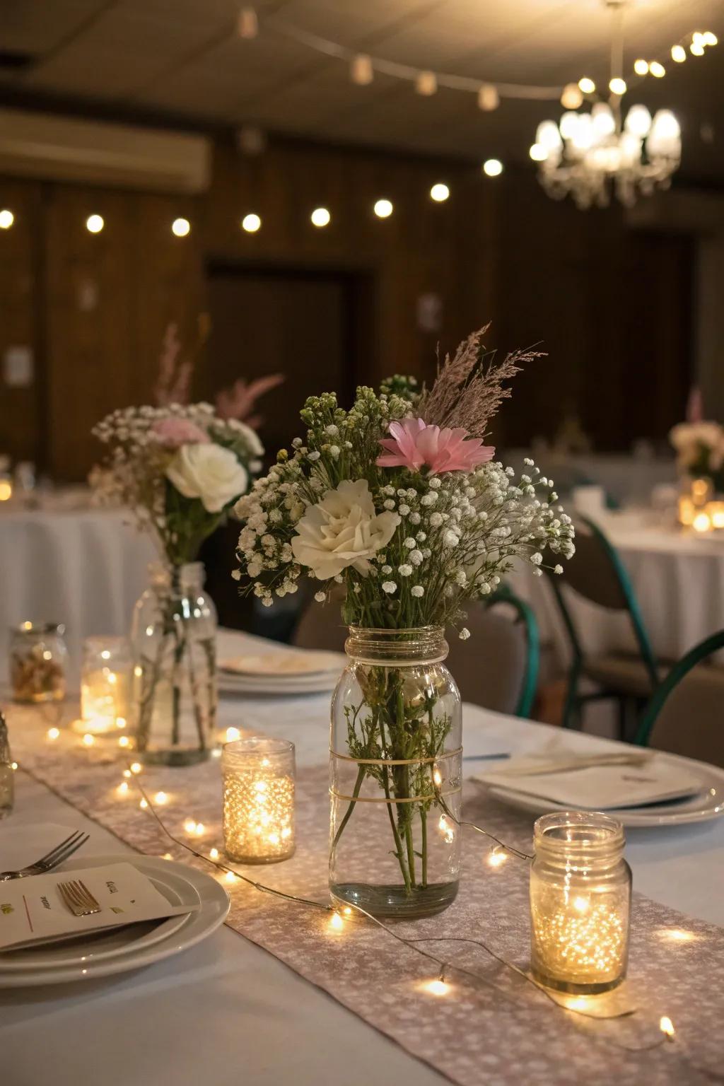 Handcrafted centerpieces present a personalized and inventive manifestation.