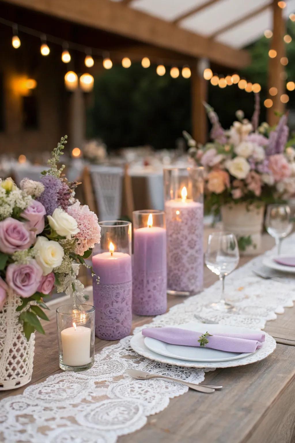 Lavender scented candles create a calming and beautiful atmosphere.