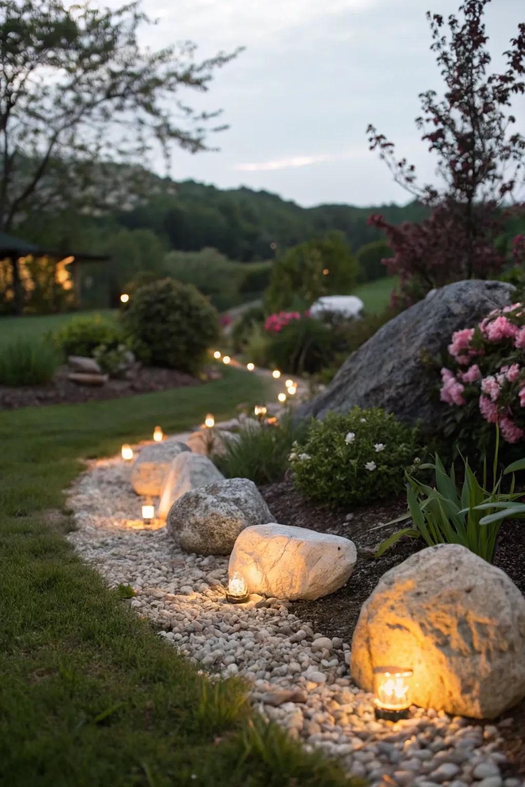 Illuminate your garden using glowing stone features.