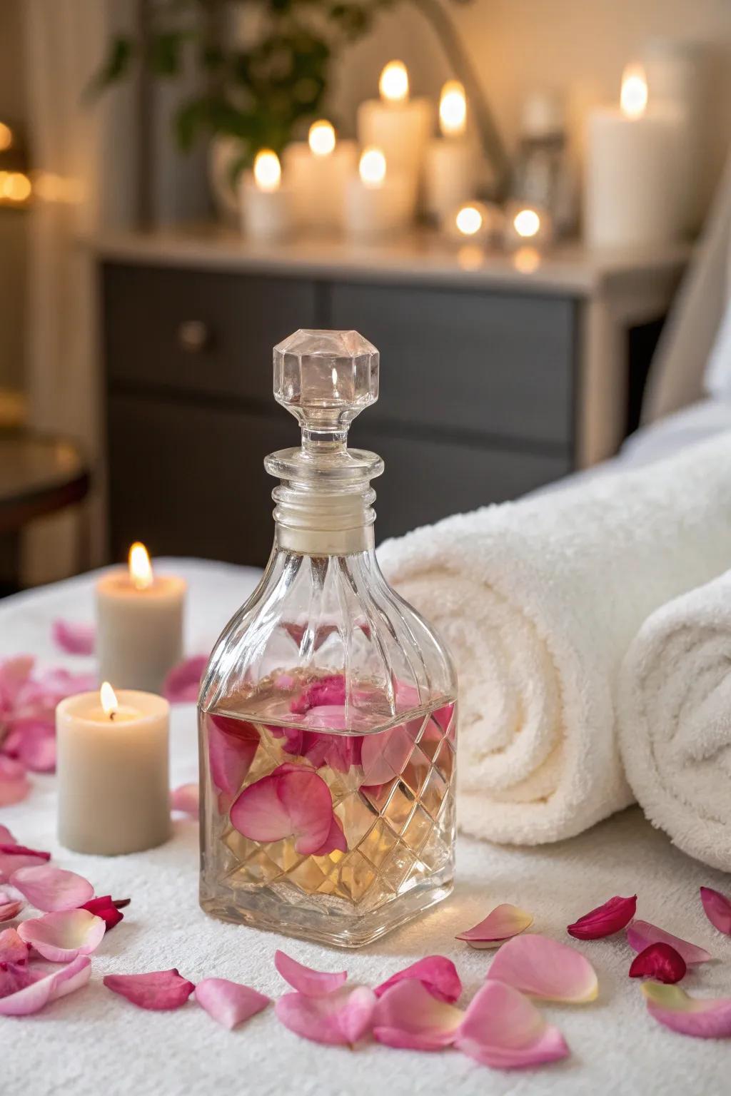 A bottle of homemade <strong><em>floral accent</em></strong>-infused oil” loading=”lazy” class=”pimg”>
	</picture><figcaption>A bottle of homemade <strong><em>floral accent</em></strong>-infused oil</figcaption></figure>
<p>Infuse oil with <strong><em>floral accents</em></strong> for a homemade beauty treatment. This DIY project leaves you with a luxurious oil perfect for massages or skincare.</p>
<h3>A few helpful options:</h3>
<ul class=