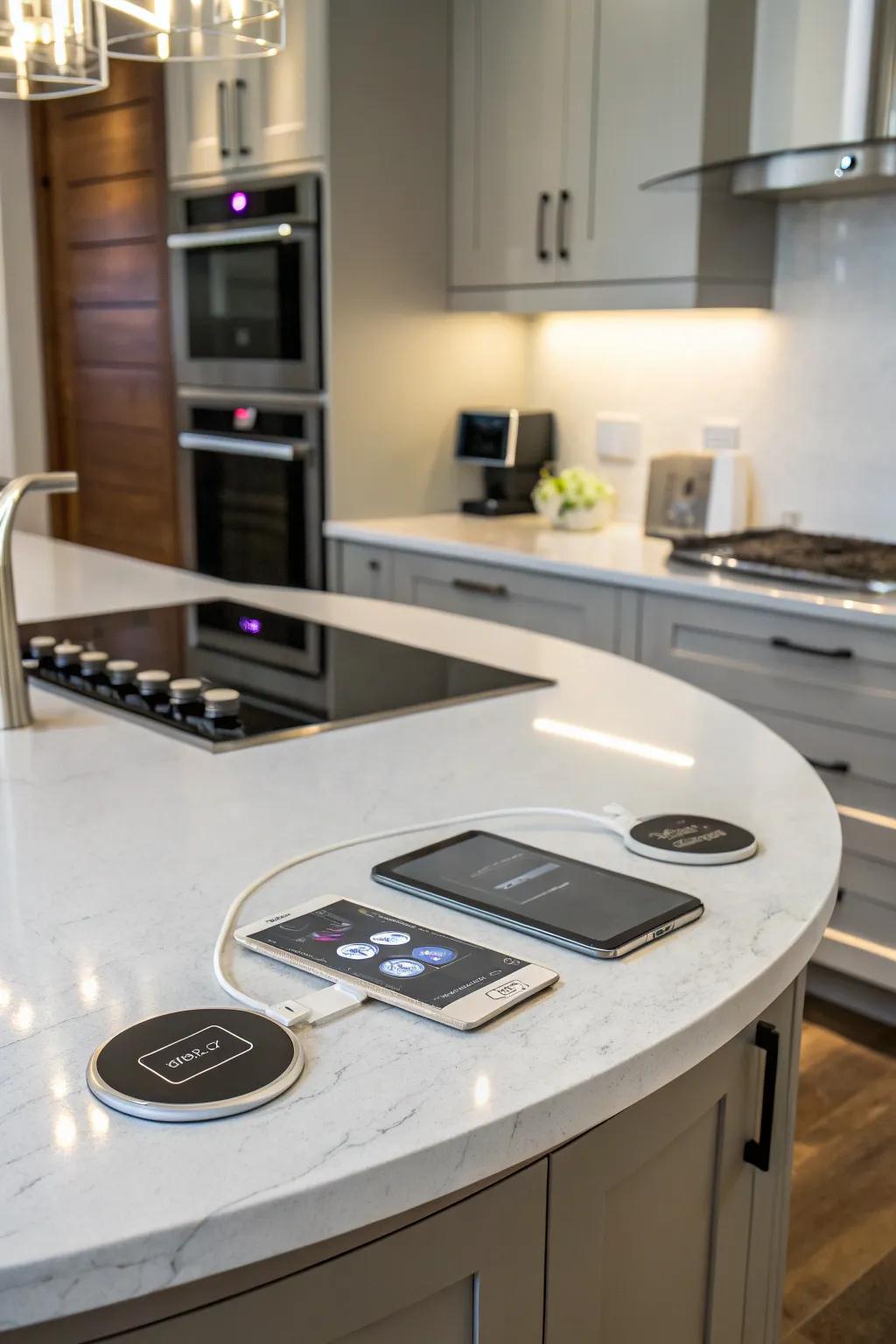 Hidden innovation adds modern convenience to a circular kitchen island.