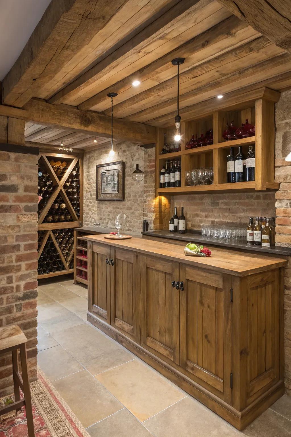 A country bottle display beautifully exhibiting a choice of vinos.