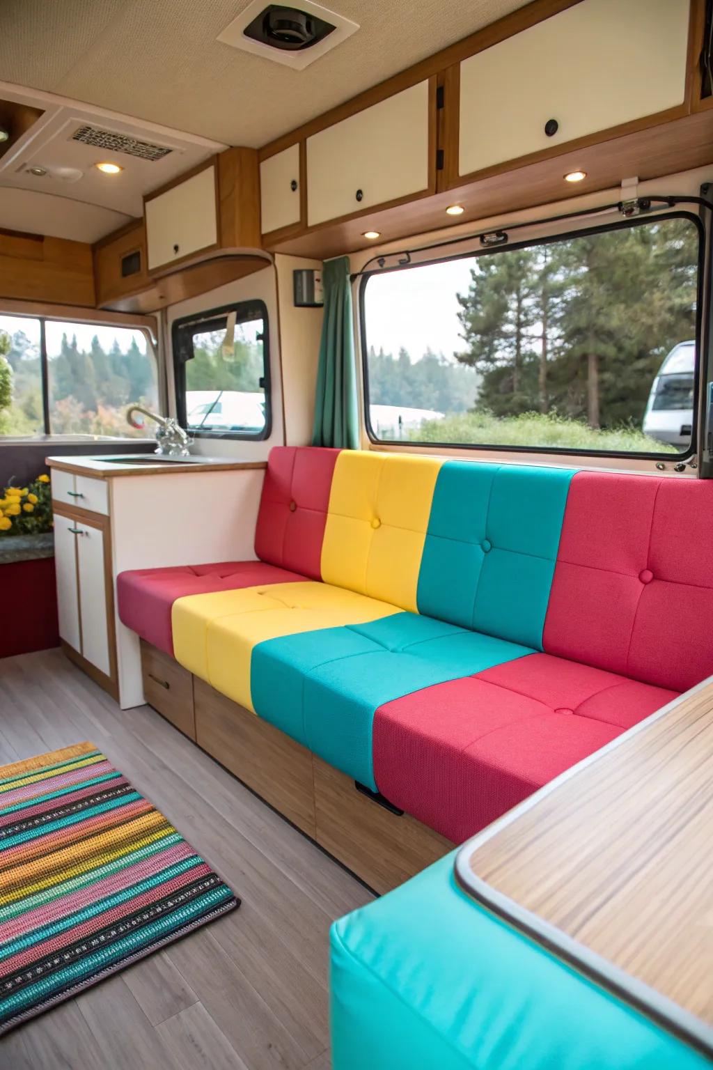 Color-blocking designs add visual interest and define spaces.